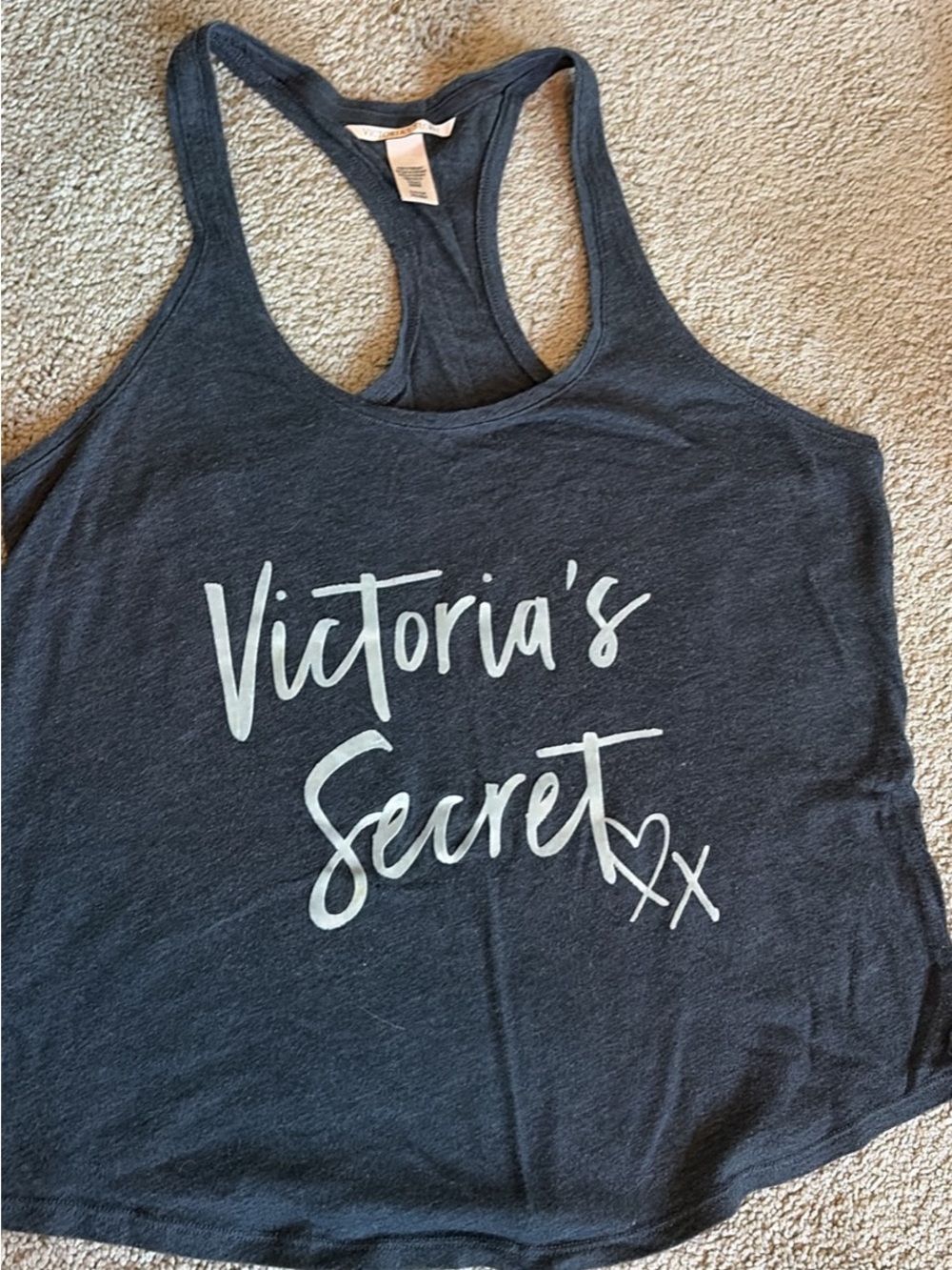 Victoria's Secret Charcoal Gray Racerback Tank with White Logo